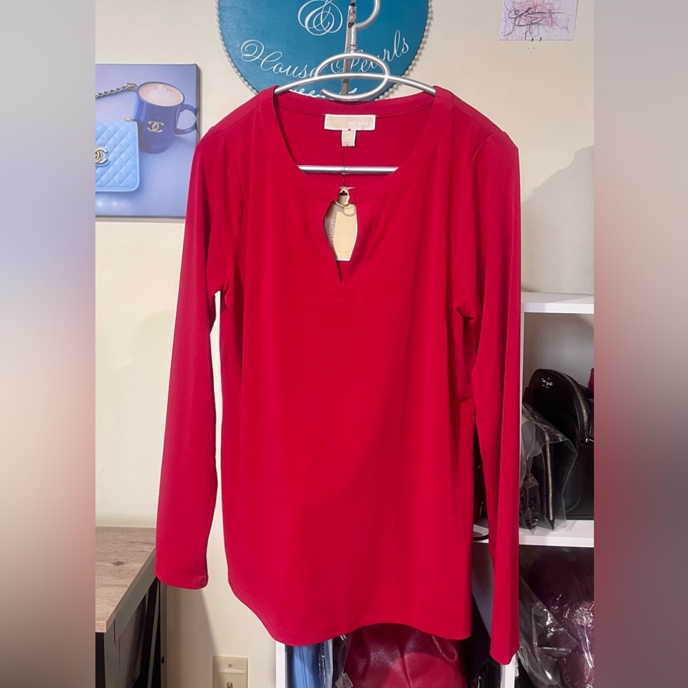 MICHAEL KORS RED Long Sleeve Blouse-NWT